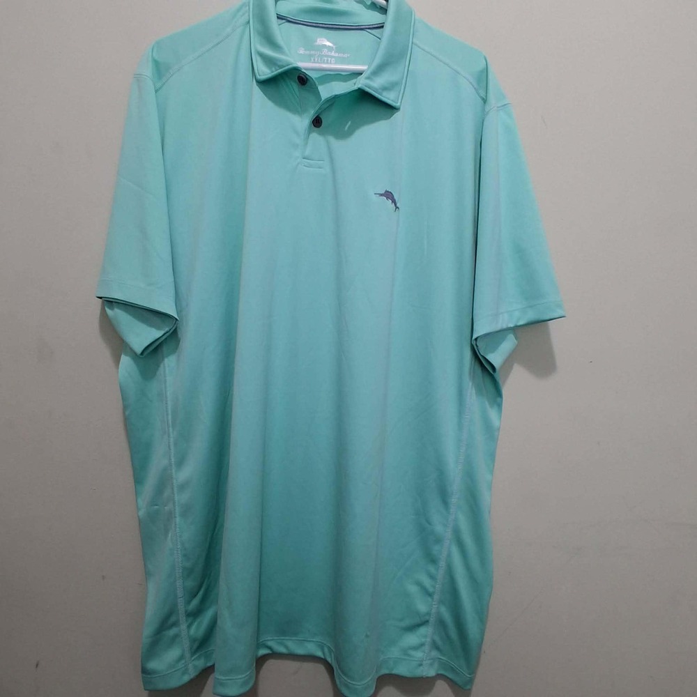 Tommy Bahama Mens XXL Seafoam Green Recycled Polyester Marlin Logo Polo Shirt‎